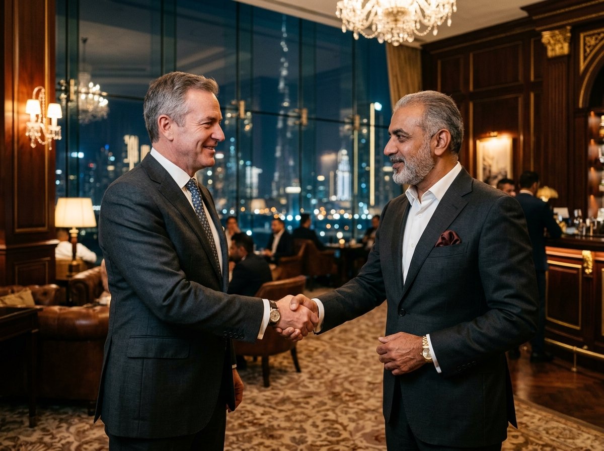 Multinational business executives shaking hands in Dubai